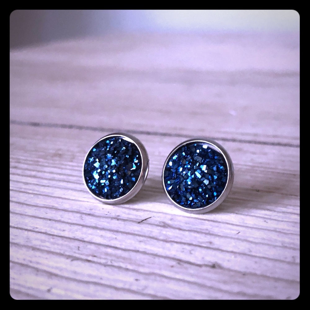 ❤️ 5 for $25 12mm large dark blue druzy Earrings